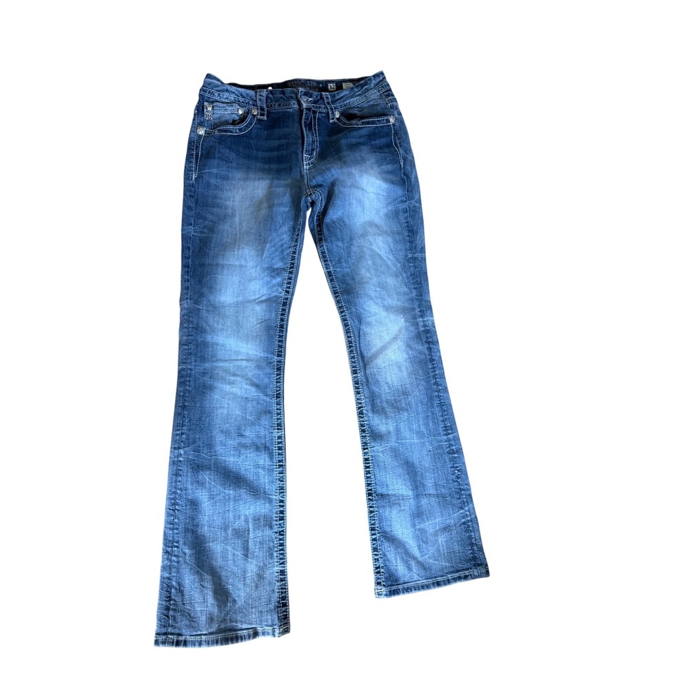 Miss Me Signature Bootcut Jeans Embellished Flap Pocket JE8449BL Size 32x33